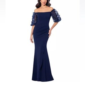 Stunning Off-The-Shoulder Floral-Sleeve Gown